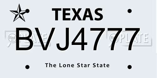 BVJ4777 Texas License Plate