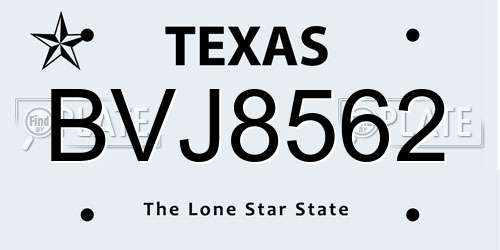 BVJ8562 Texas License Plate