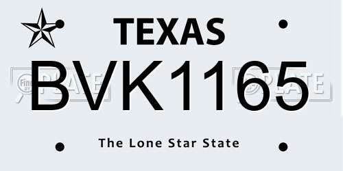 BVK1165 Texas License Plate