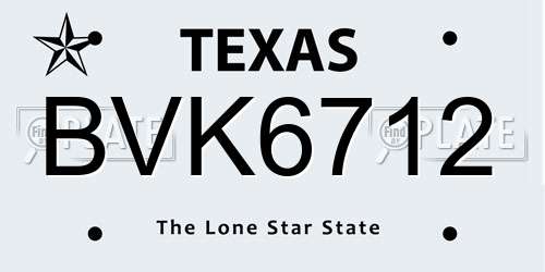 BVK6712 Texas License Plate