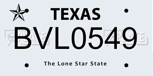 BVL0549 Texas License Plate