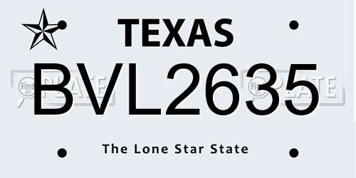 BVL2635 Texas License Plate