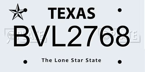 BVL2768 Texas License Plate