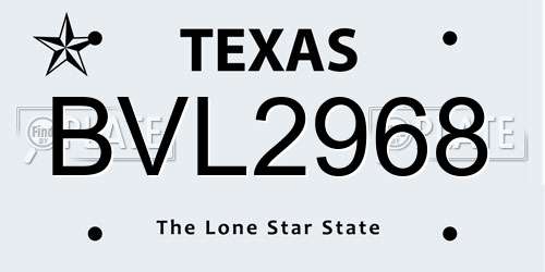 BVL2968 Texas License Plate