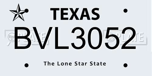 BVL3052 Texas License Plate