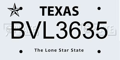 BVL3635 Texas License Plate