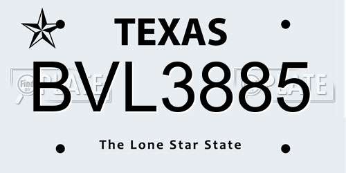 BVL3885 Texas License Plate