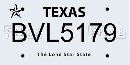 BVL5179 Texas License Plate
