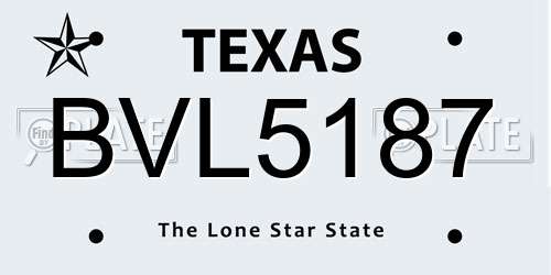BVL5187 Texas License Plate