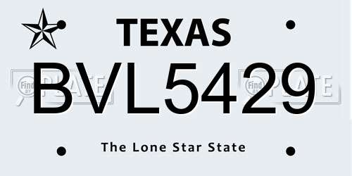 BVL5429 Texas License Plate