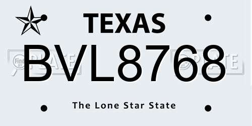 BVL8768 Texas License Plate