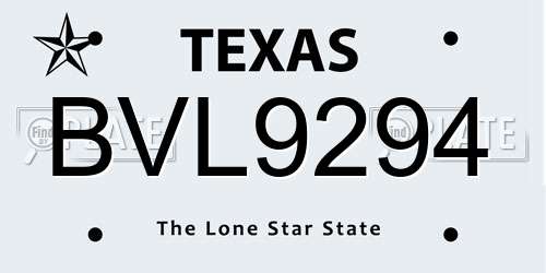 BVL9294 Texas License Plate