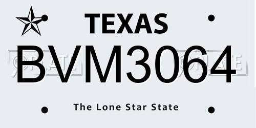 BVM3064 Texas License Plate