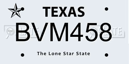 BVM458 Texas License Plate