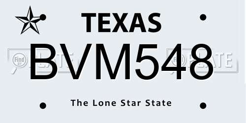 BVM548 Texas License Plate