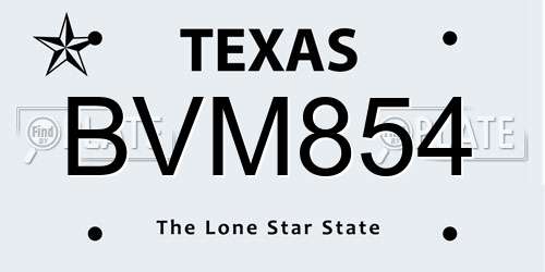 BVM854 Texas License Plate