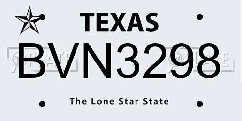 BVN3298 Texas License Plate
