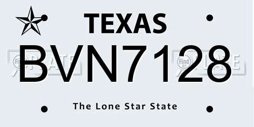 BVN7128 Texas License Plate