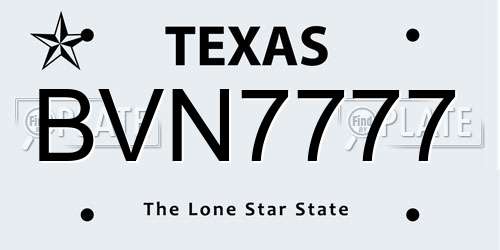 BVN7777 Texas License Plate
