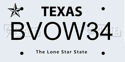 BVOW34 Texas License Plate
