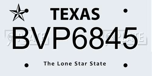 BVP6845 Texas License Plate
