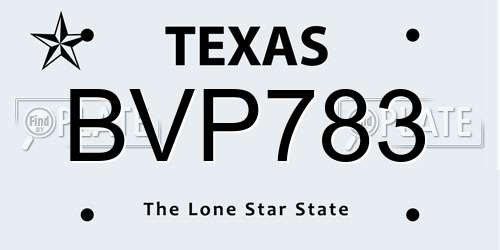 BVP783 Texas License Plate
