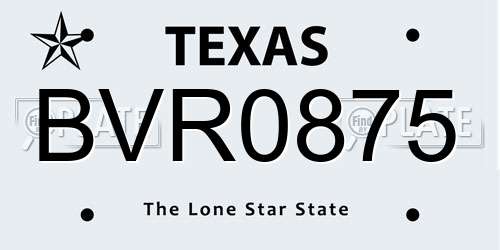 BVR0875 Texas License Plate