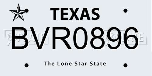 BVR0896 Texas License Plate