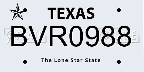 BVR0988 Texas License Plate