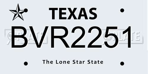BVR2251 Texas License Plate