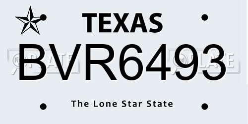 BVR6493 Texas License Plate