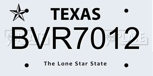 BVR7012 Texas License Plate
