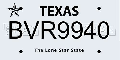 BVR9940 Texas License Plate