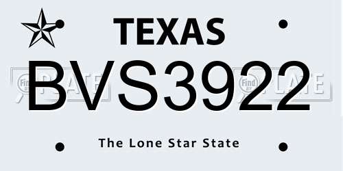 BVS3922 Texas License Plate