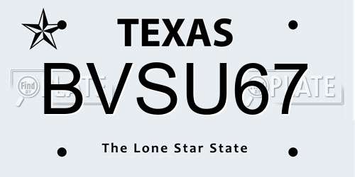 BVSU67 Texas License Plate