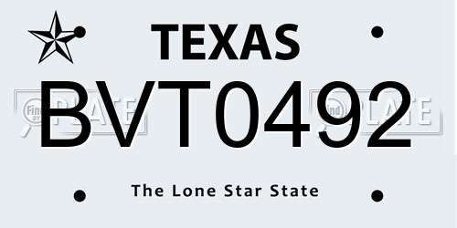 BVT0492 Texas License Plate