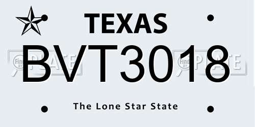 BVT3018 Texas License Plate