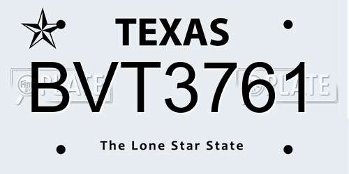 BVT3761 Texas License Plate