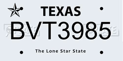 BVT3985 Texas License Plate