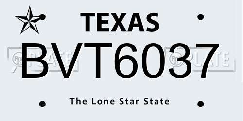 BVT6037 Texas License Plate