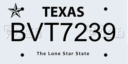 BVT7239 Texas License Plate