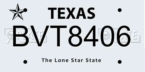 BVT8406 Texas License Plate