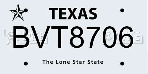 BVT8706 Texas License Plate