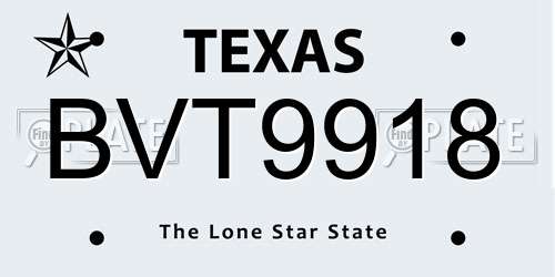 BVT9918 Texas License Plate