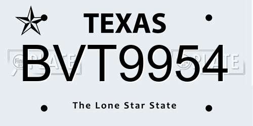 BVT9954 Texas License Plate
