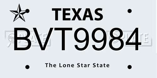BVT9984 Texas License Plate