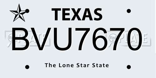BVU7670 Texas License Plate