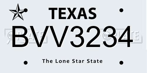 BVV3234 Texas License Plate