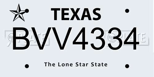 BVV4334 Texas License Plate
