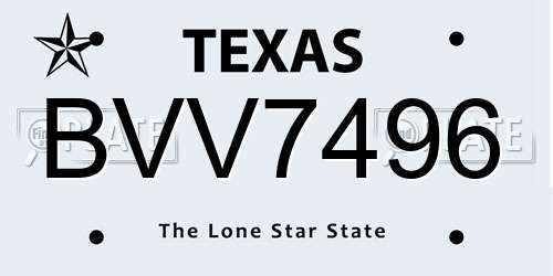 BVV7496 Texas License Plate